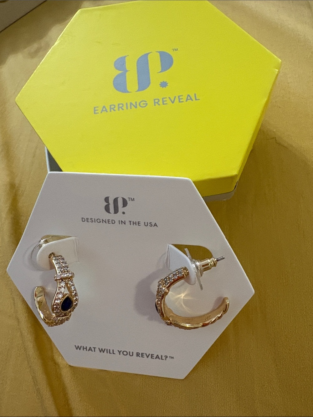 Earring Reveal Gold-Tone Hoop Earrings with Blue Teardrop Stone